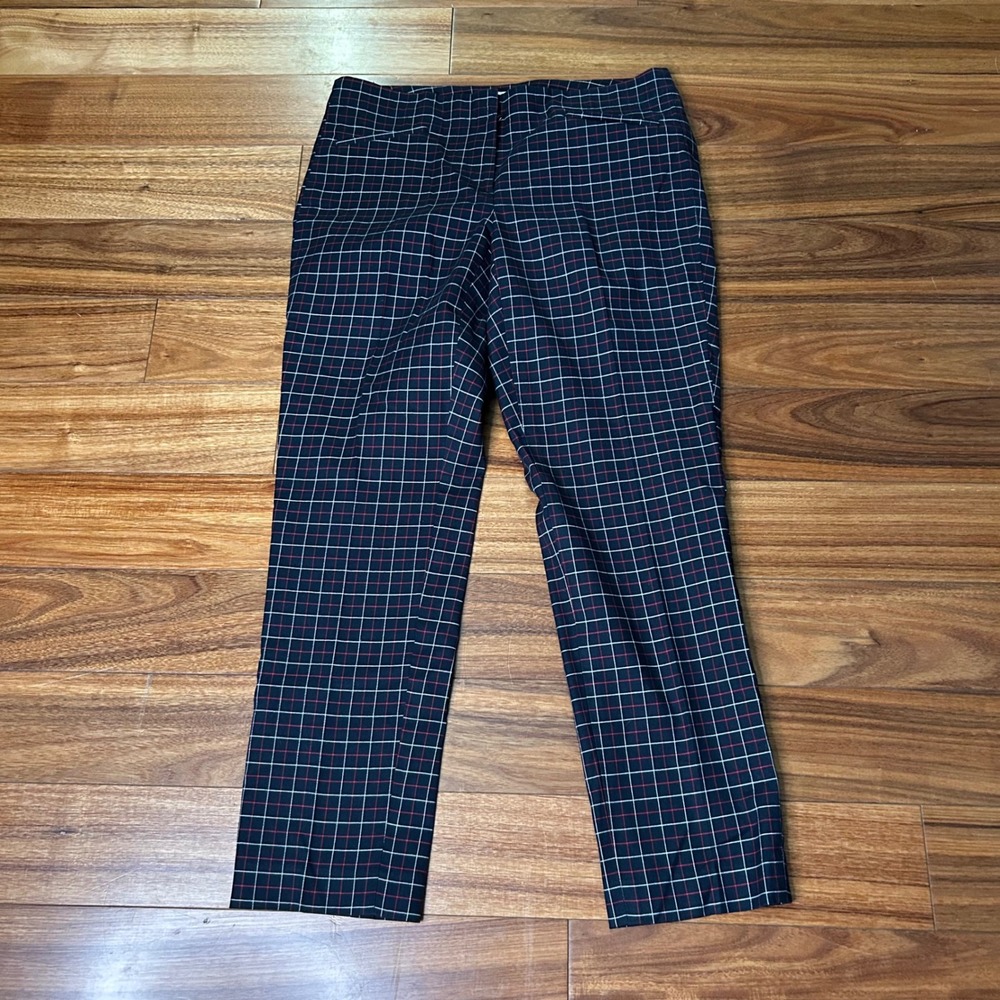 J. Jill Womens Navy Blue Red Windowpane Plaid pants Straight Leg Trousers Size 6